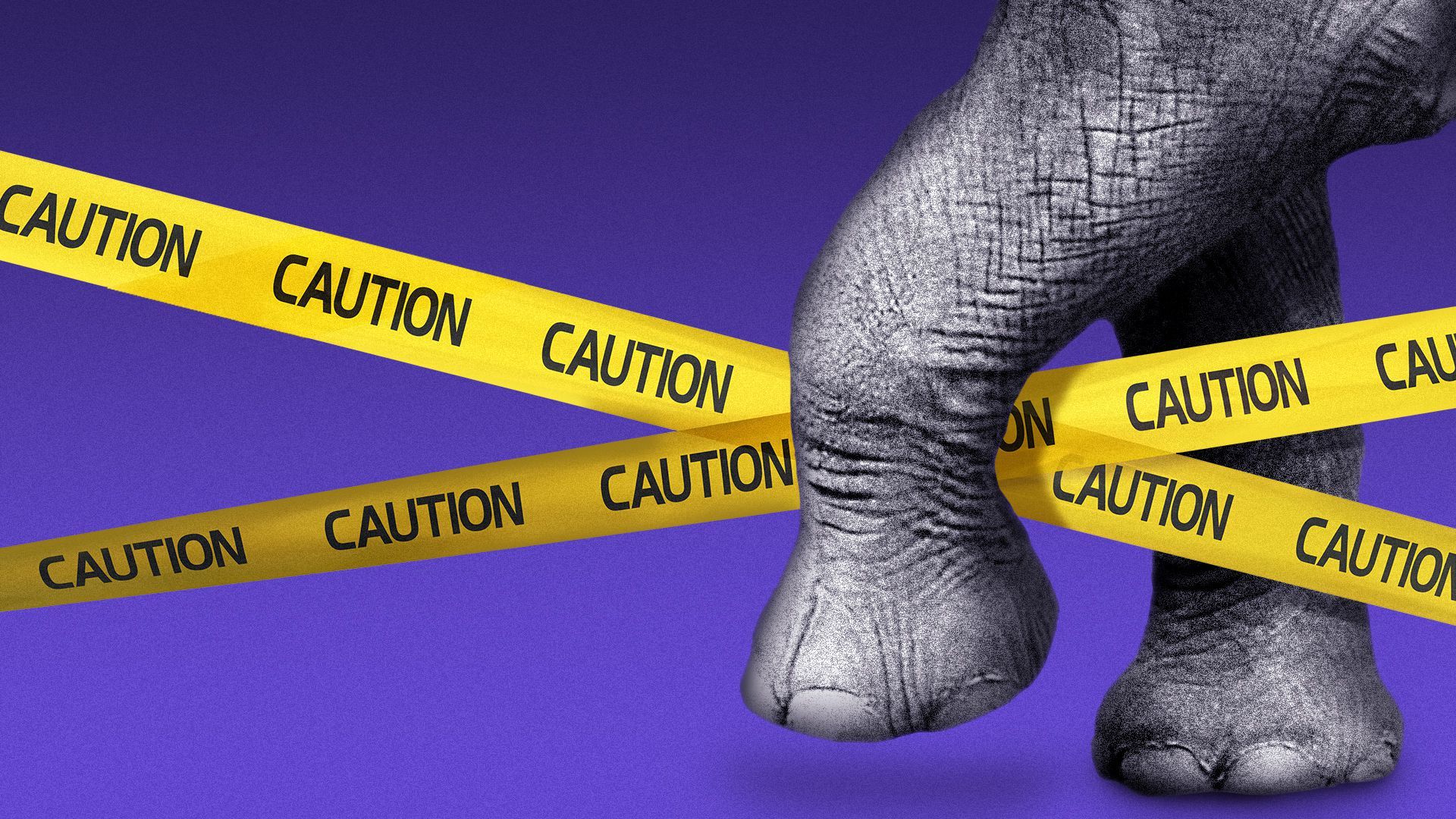 Illustration of an elephant stepping over caution tape.