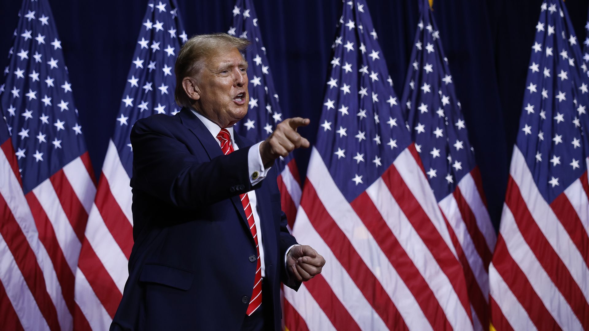 Republican presidential candidate and former U.S. President Donald Trump leaves the stage a the conclusion of a campaign rally at the Forum River Center March 09, 2024 in Rome, Georgia