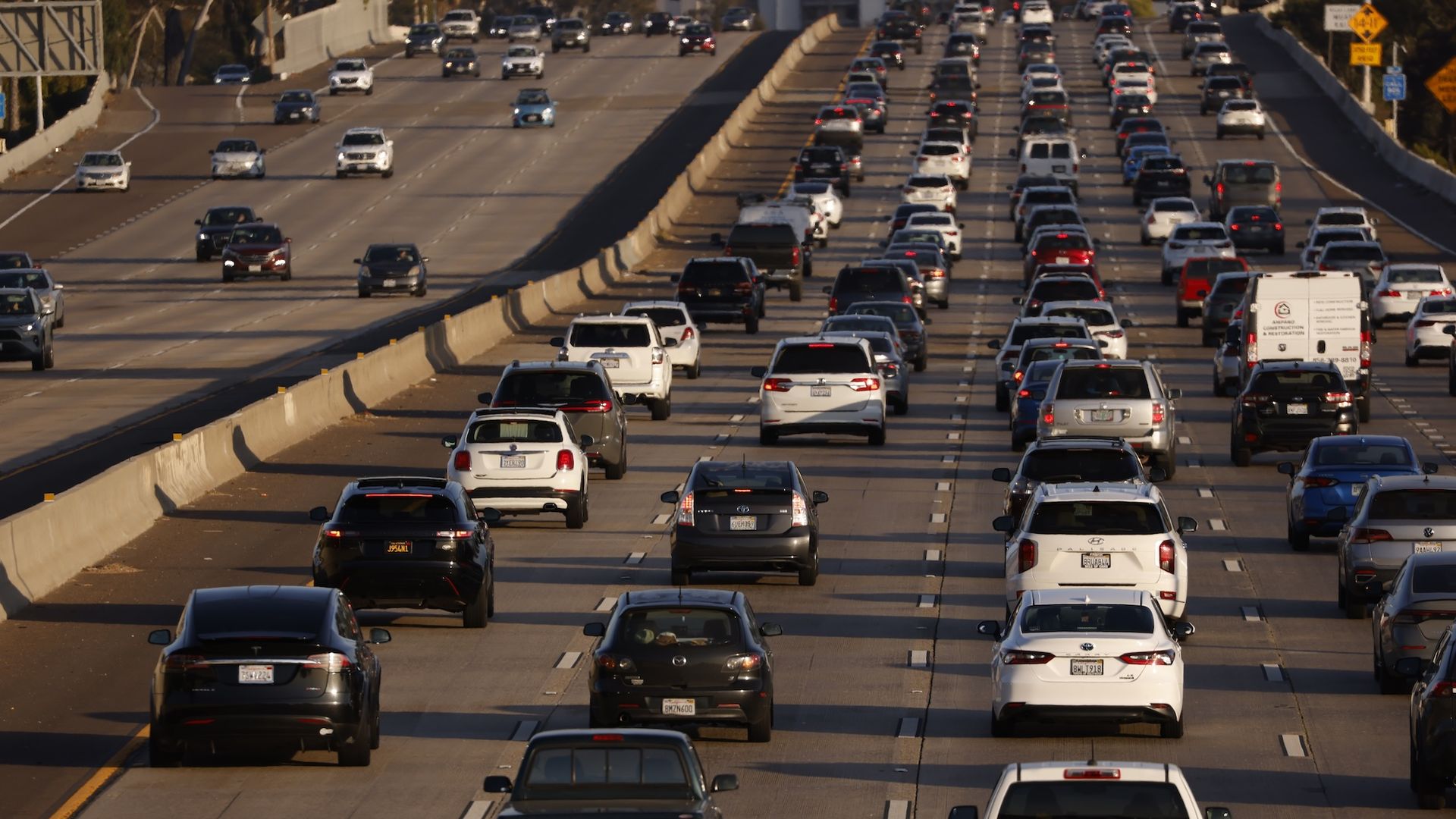 Cars sit in rush hour traffic on Interstate-5 in San Diego. 