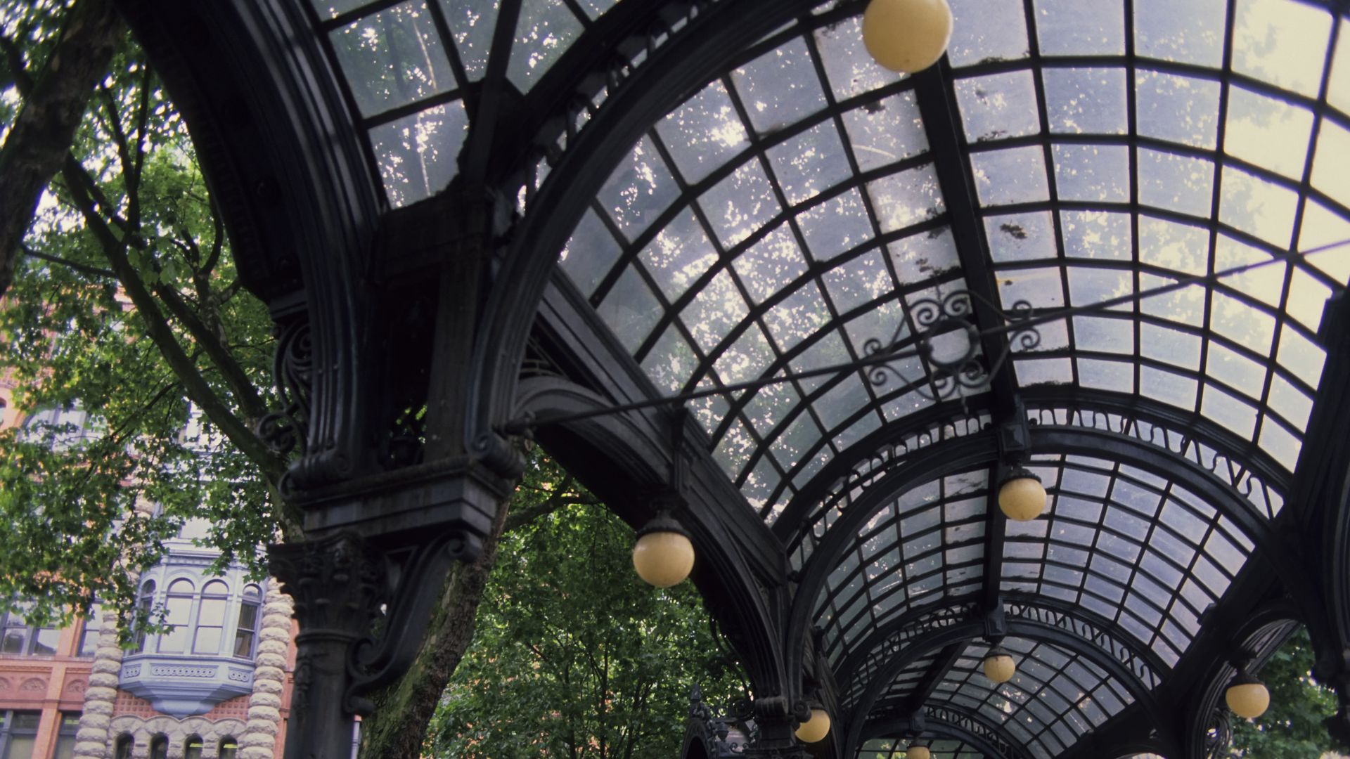 The rebuilt Victorian pergola in Pioneer Square. 