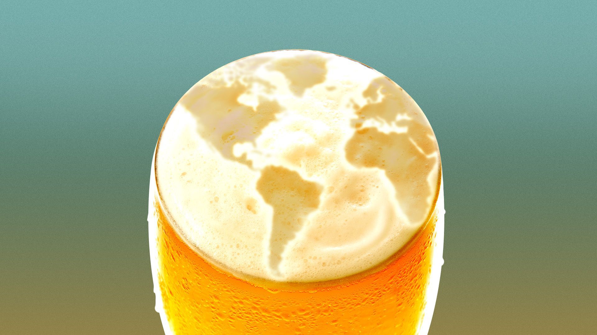 Illustration of a mug of beer with the foam in the shape of a globe