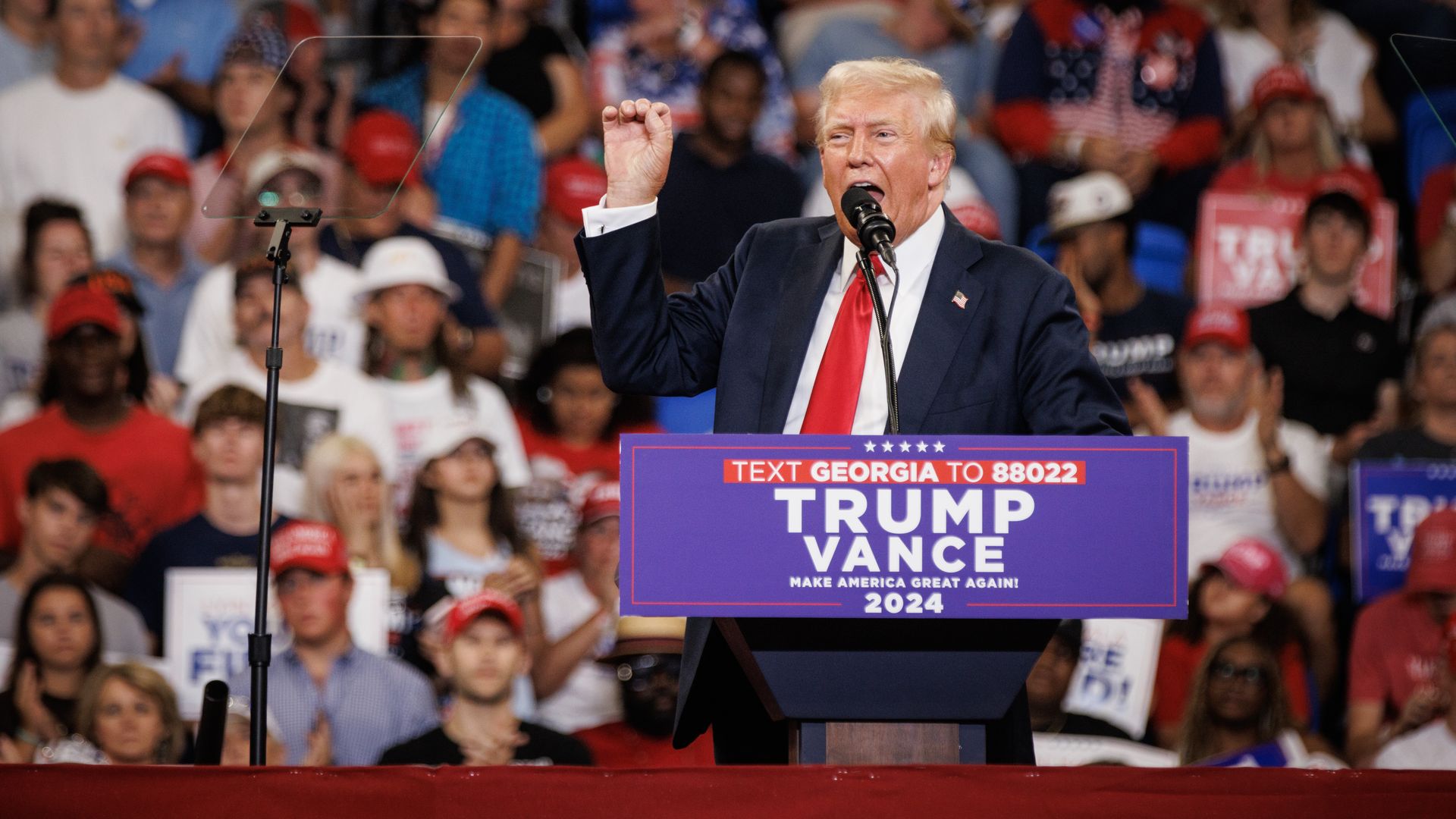 Former President Trump speaks at an Aug. 3 rally in Atlanta, Ga.