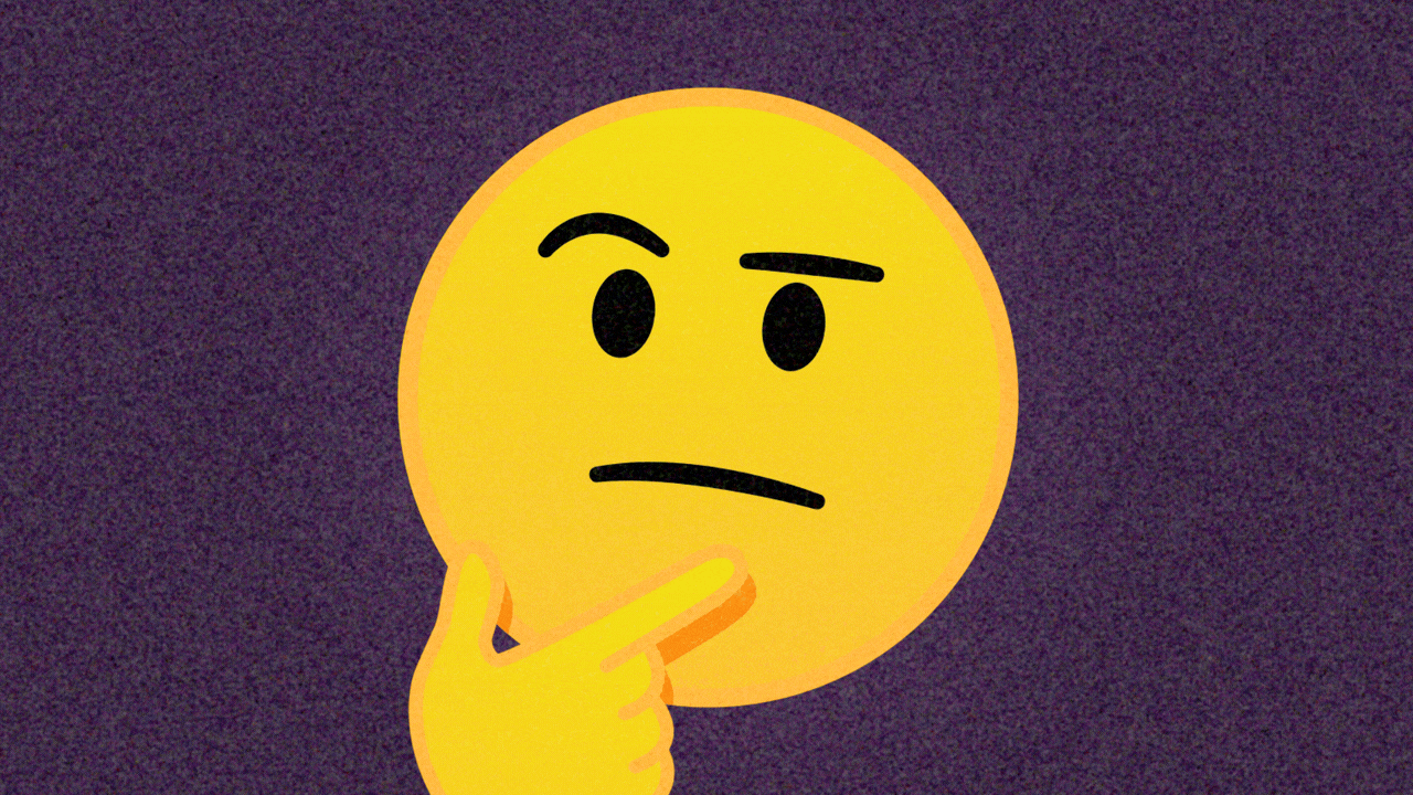 Animated illustration of a thinking emoji scratching its chin before changing into a nauseous emoji.