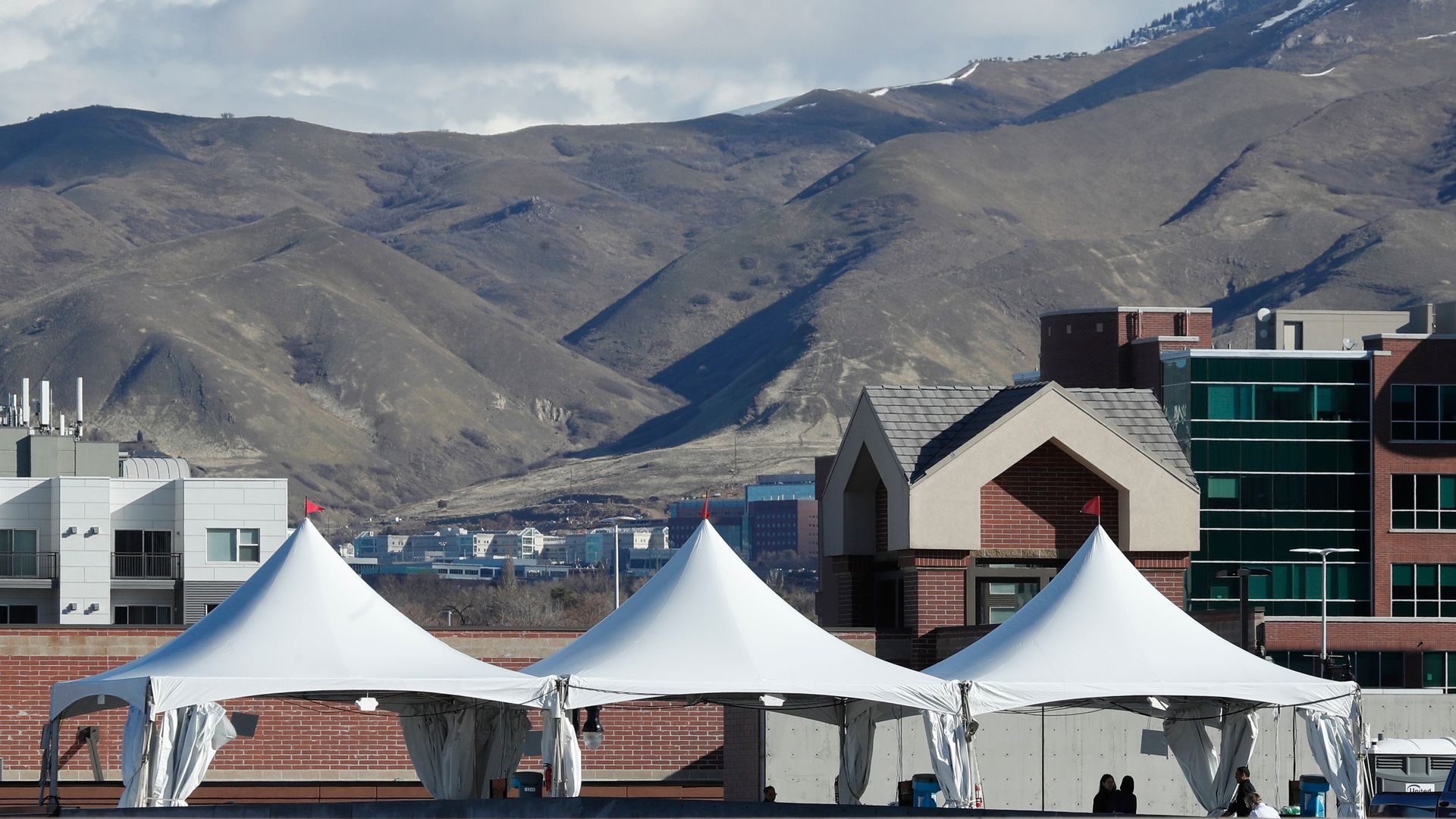 Drive through testing facilities for the Coronavieus (COVID-19) in a parking lot outside the University of Utah's Sugar House Health Clinic in Salt Lake City, Utah on March 16