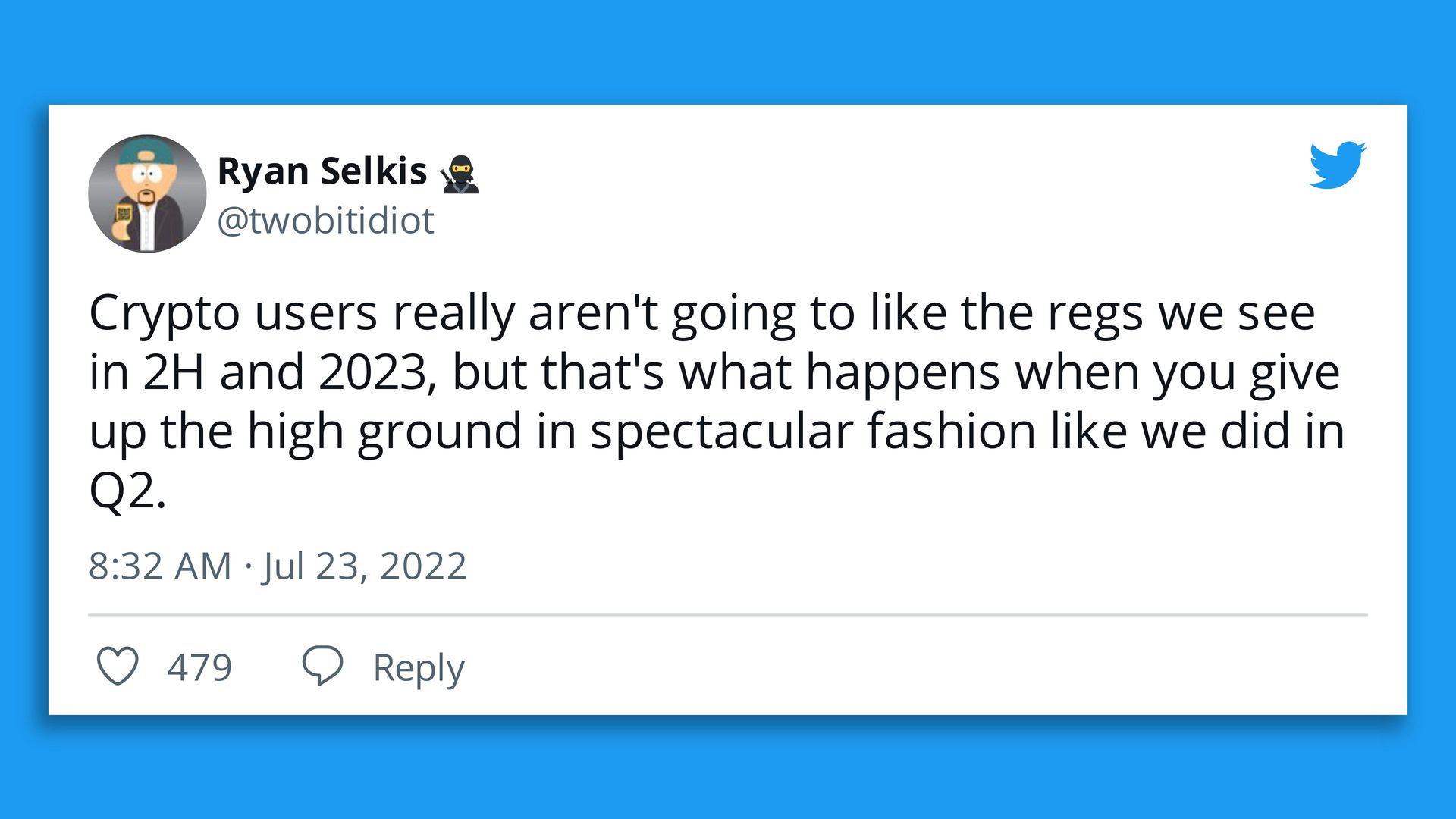 A tweet from Ryan Selkis on July 23, 2022
