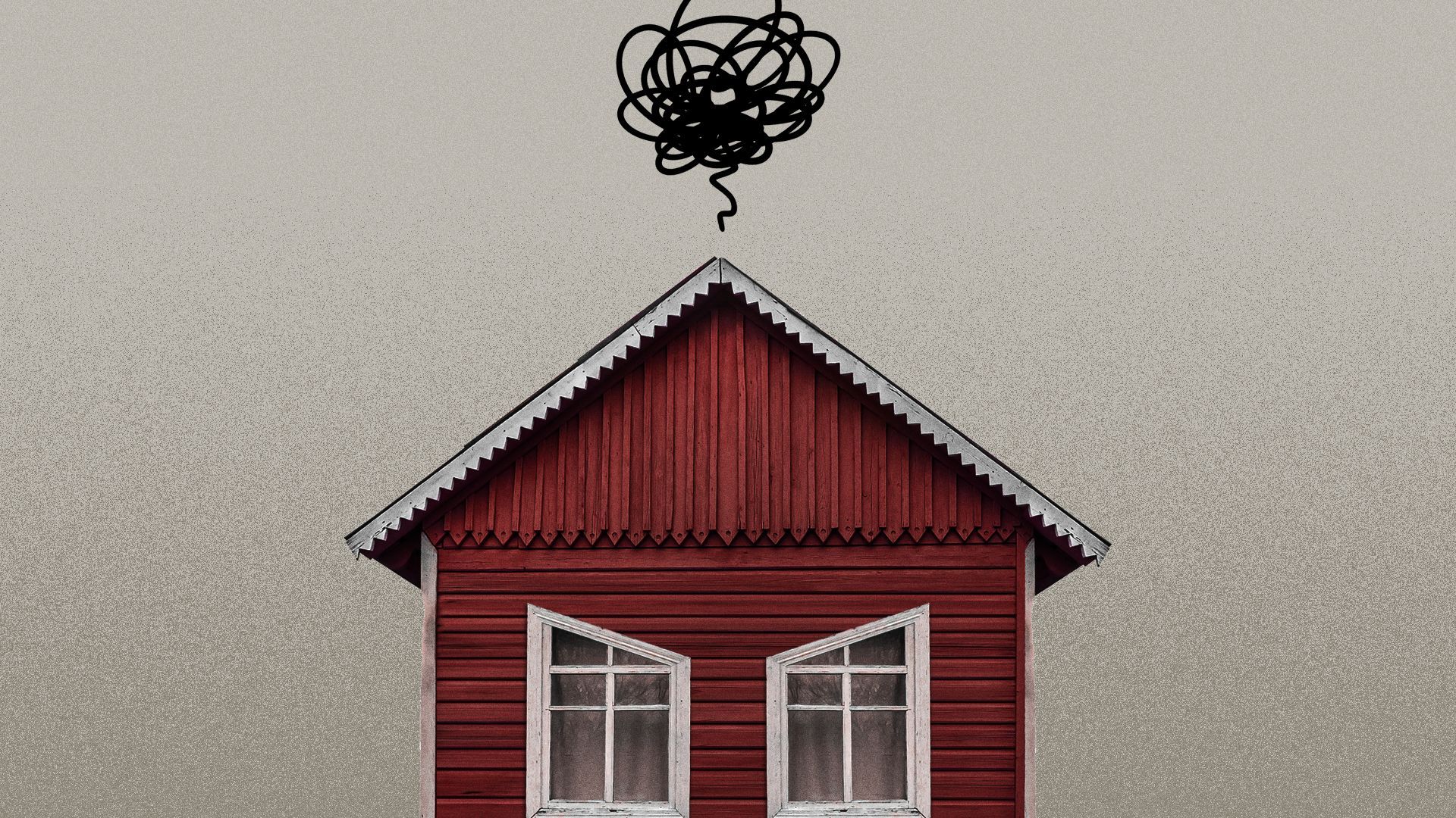 Illustration of a little angry house. 