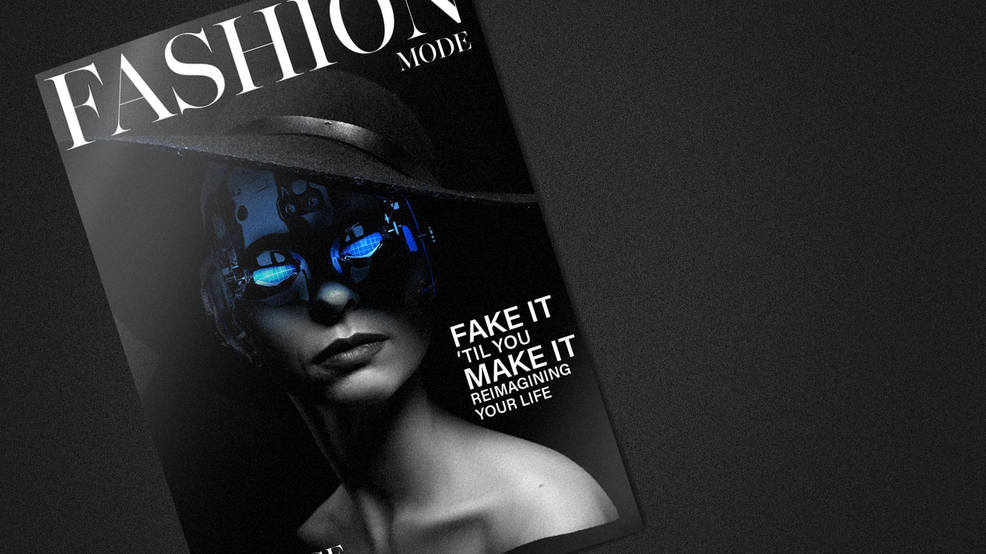 Illustration of a robot model on a magazine cover.