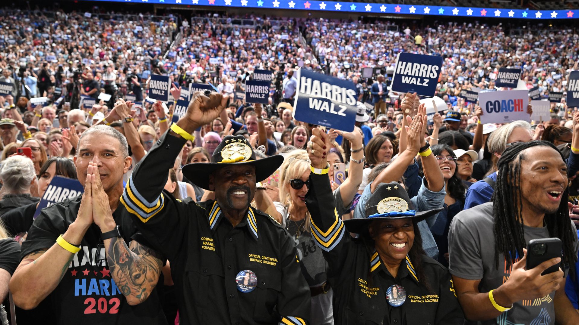 Harris is leading or tied with Trump in six of seven key swing states