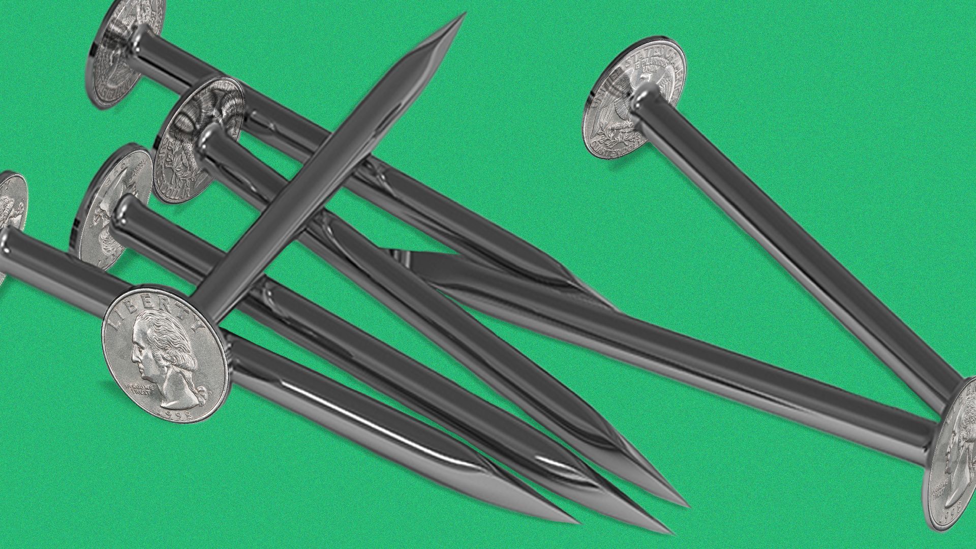 Illustration of quarters transformed into nails.