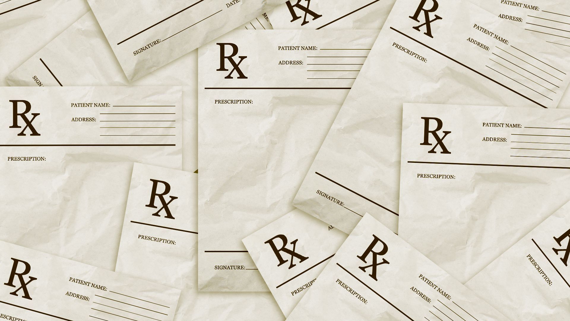 Illustration of a pile of paper prescriptions.