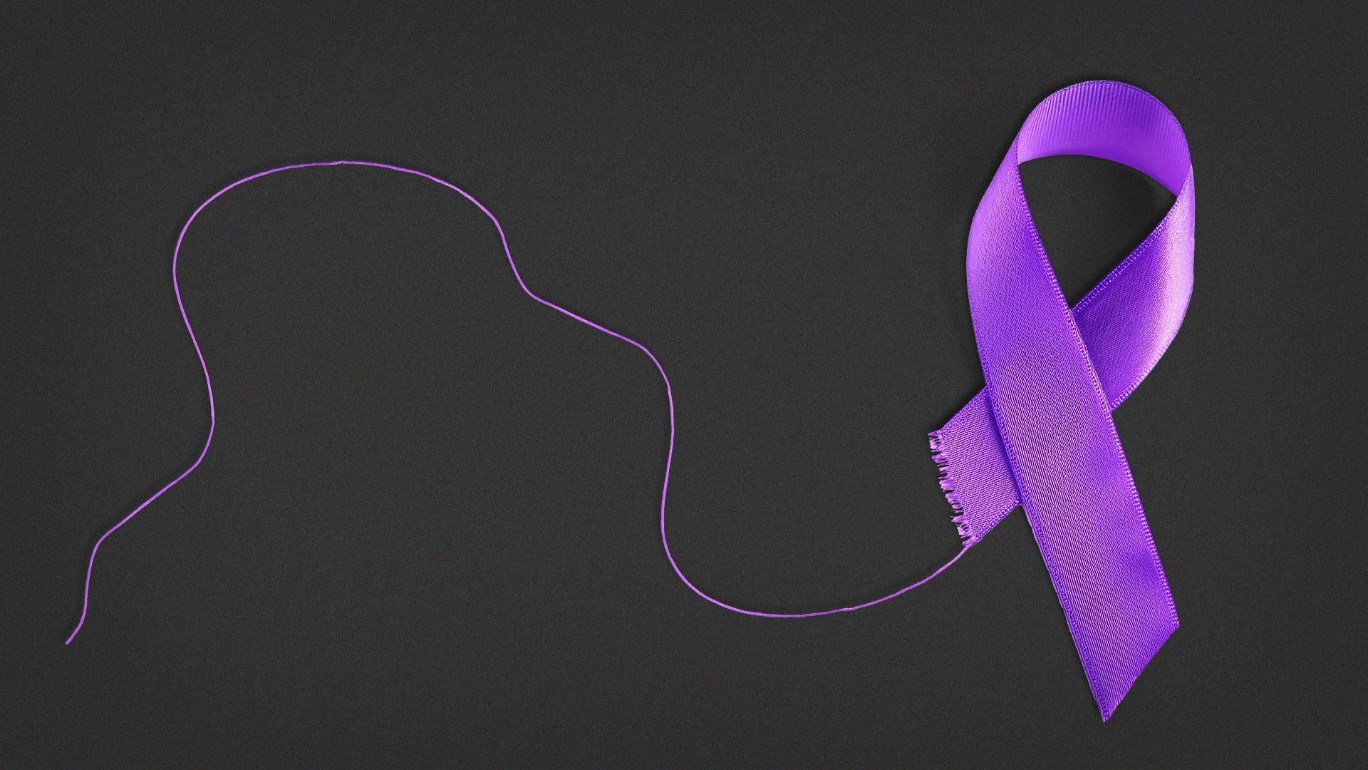 Illustration of a purple awareness ribbon with a loose thread unraveling from it.