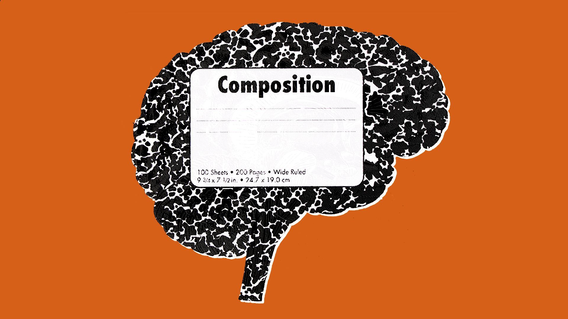 Illustration of a brain shape with a composition notebook texture