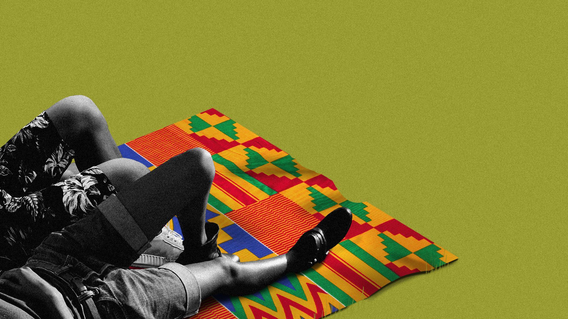 Illustration of a Black couple laying on a kente cloth blanket.