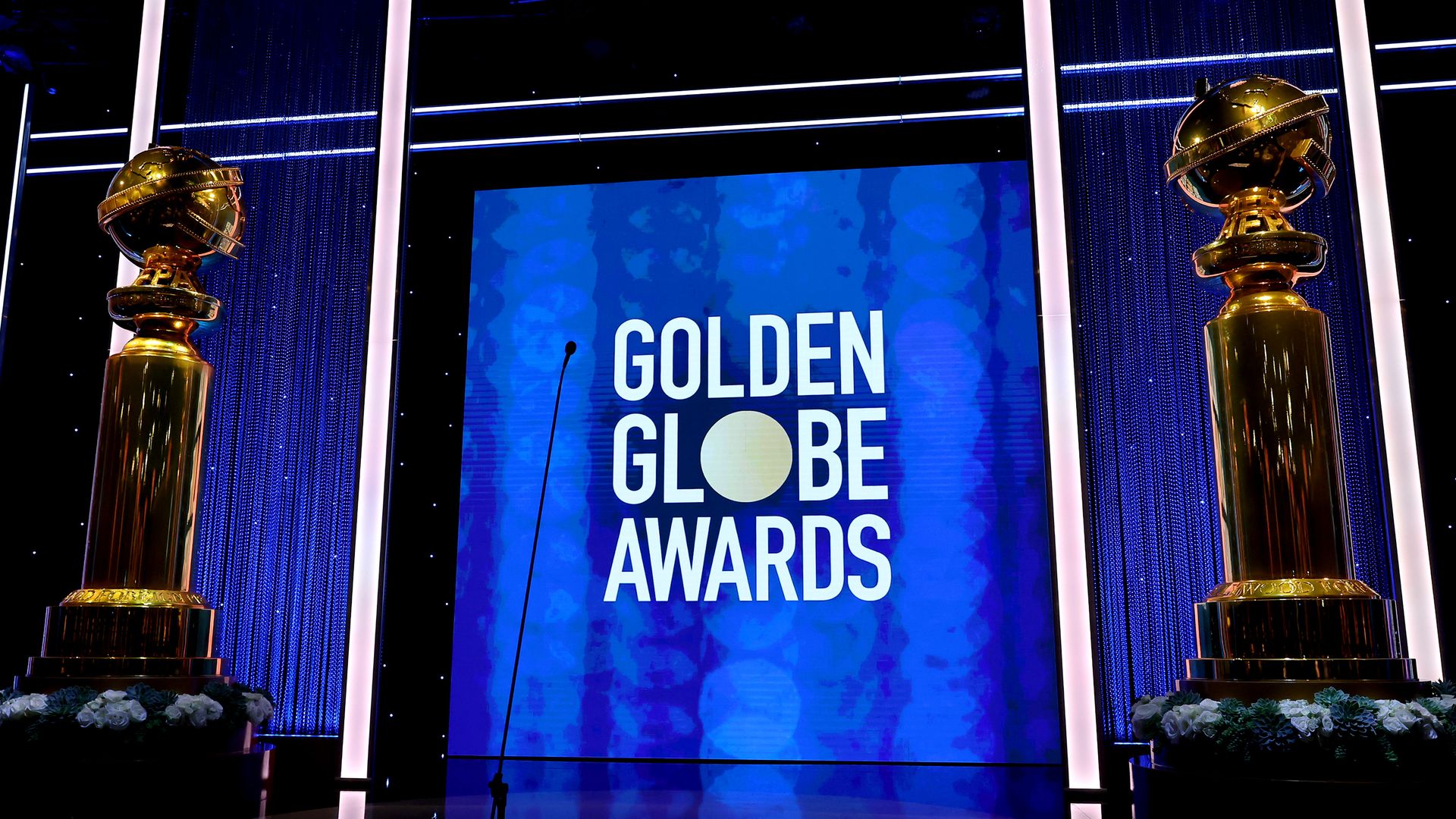 A view of the stage during the 79th Annual Golden Globe Awards at The Beverly Hilton on January 09, 2022 in Beverly Hills, California.