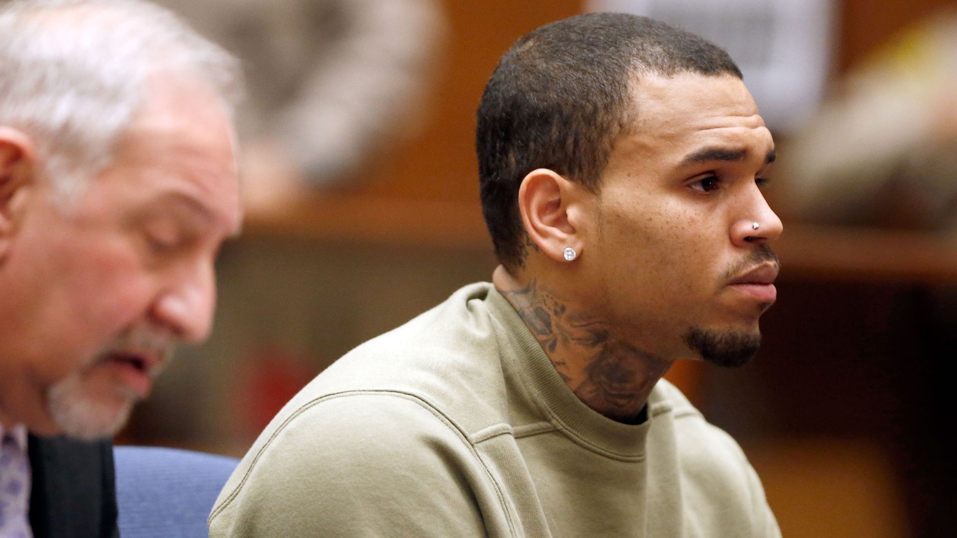 Singer Chris Brown attends a progress hearing at Los Angeles Superior Court on January 15, 2015