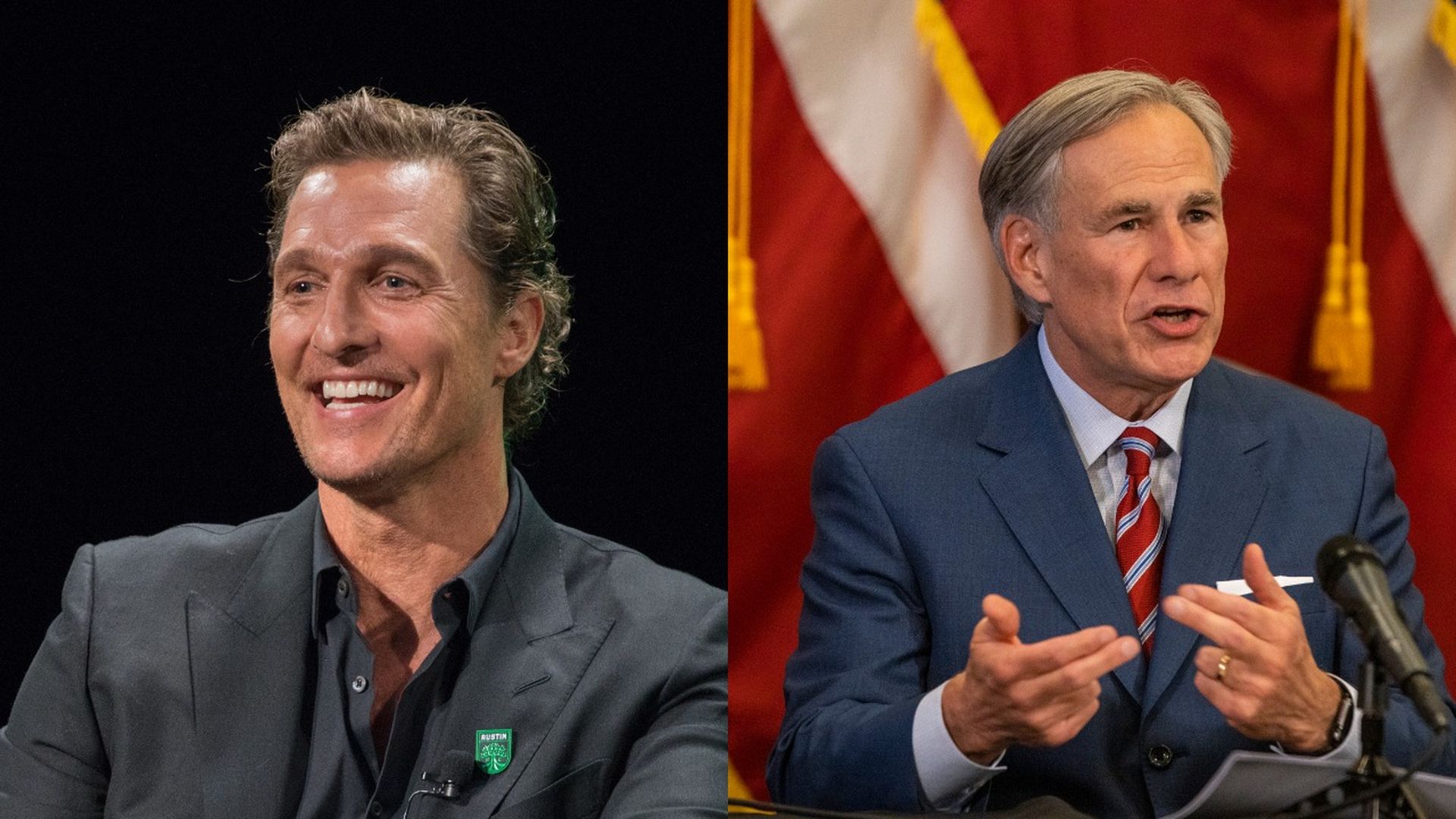 Matthew McConaughay and Greg abbott side by side in photos