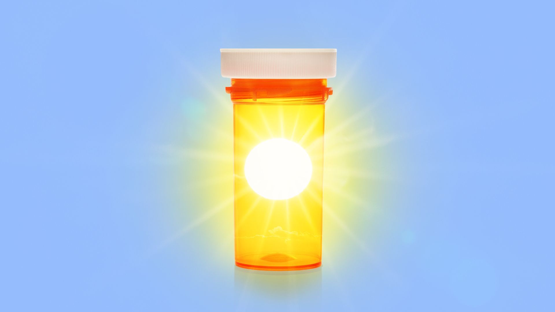 Illustration of a prescription bottle holding a glowing sun