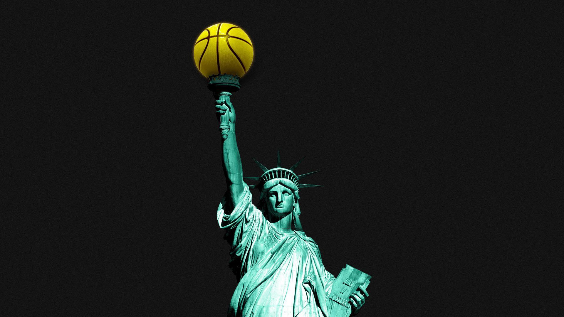 Illustration of the Statue of Liberty with a basketball