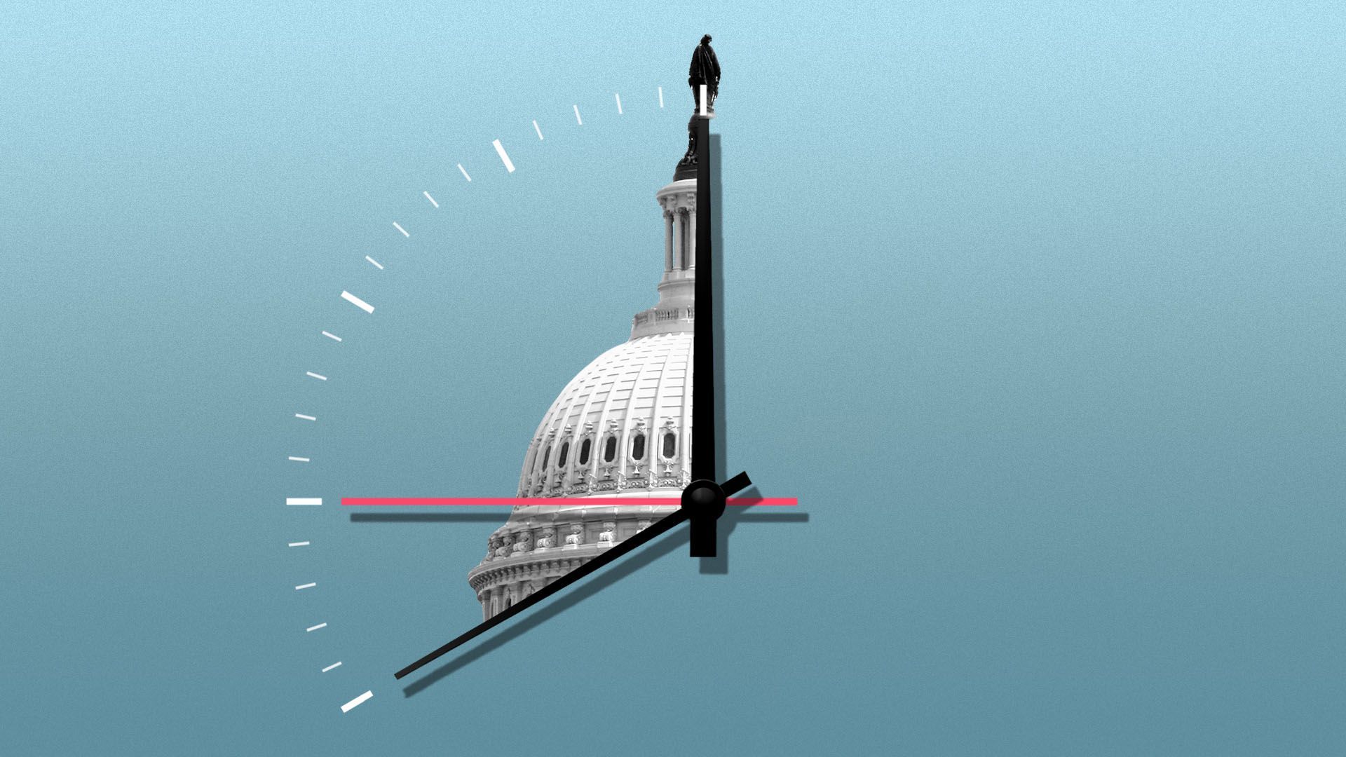 Illustration of the Capitol dome disappearing under the hands of a clock