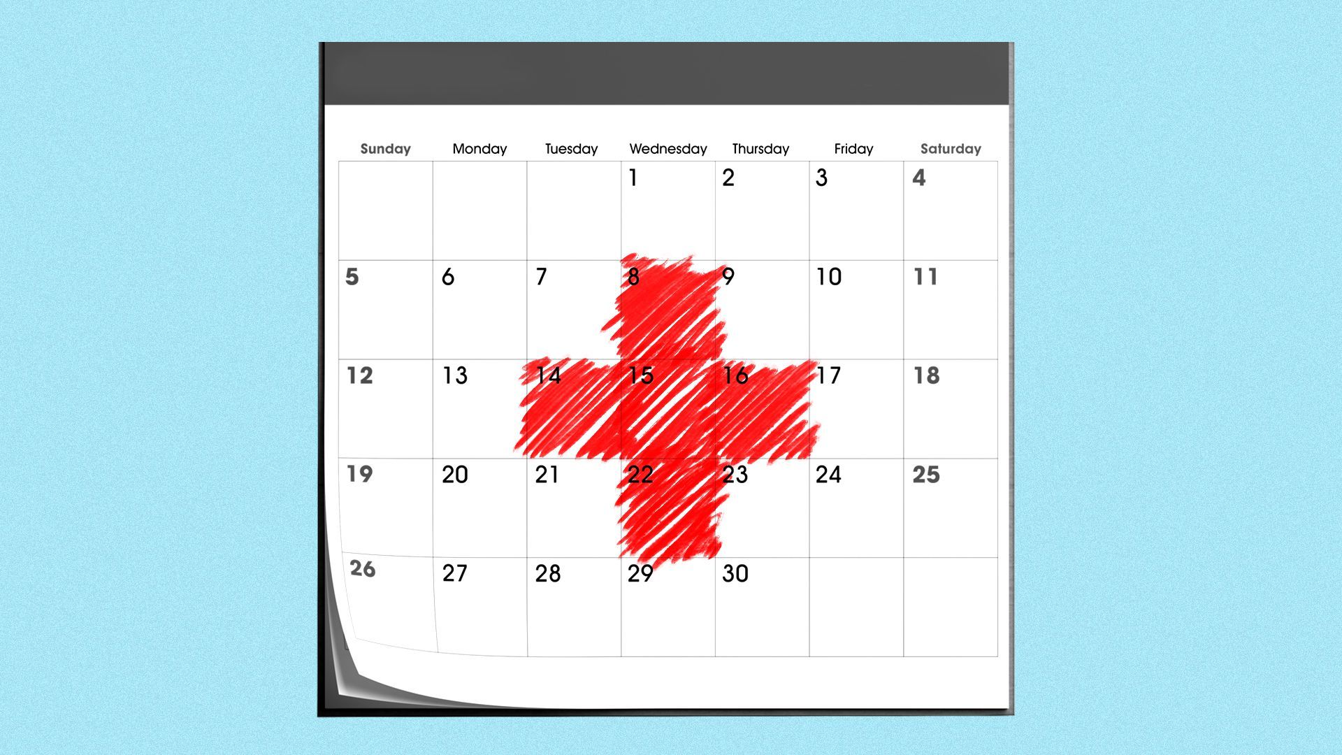 Illustration of a red cross scribbled on a calendar.