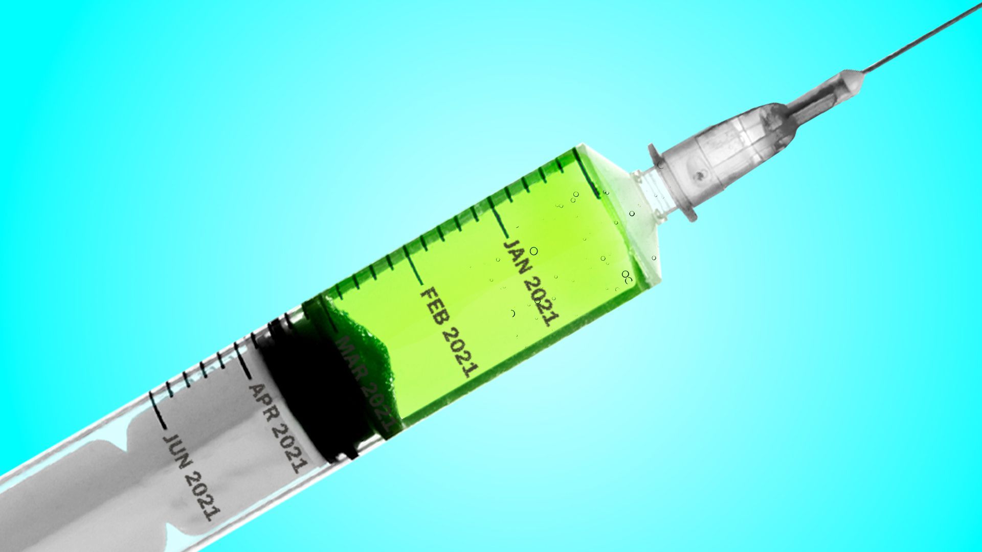 Illustration of a syringe with dates on the side.