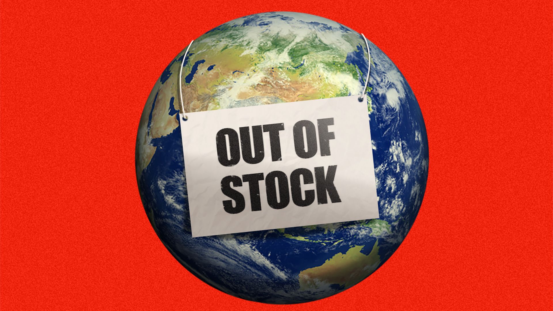 Illustration of the Earth featuring an "Out of Stock" sign