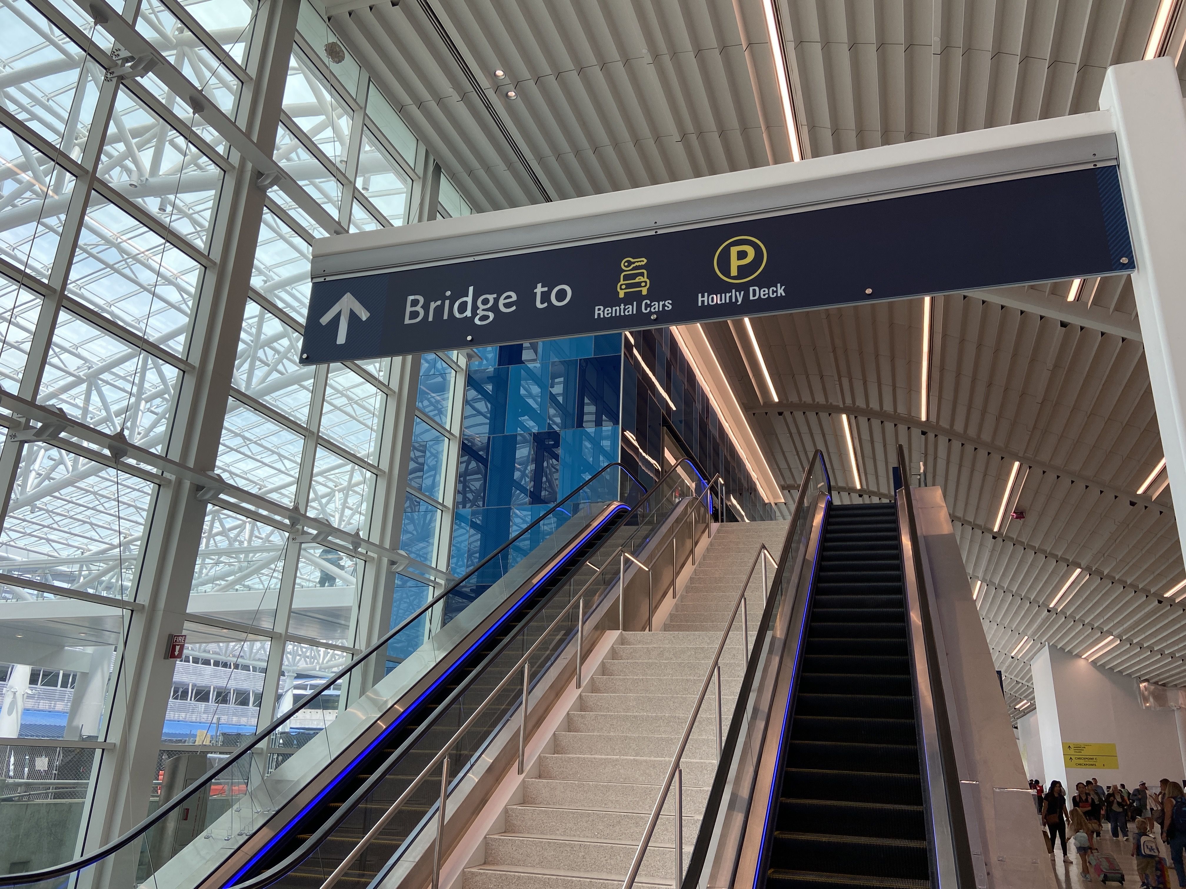 Signs pointing to the skybridges.