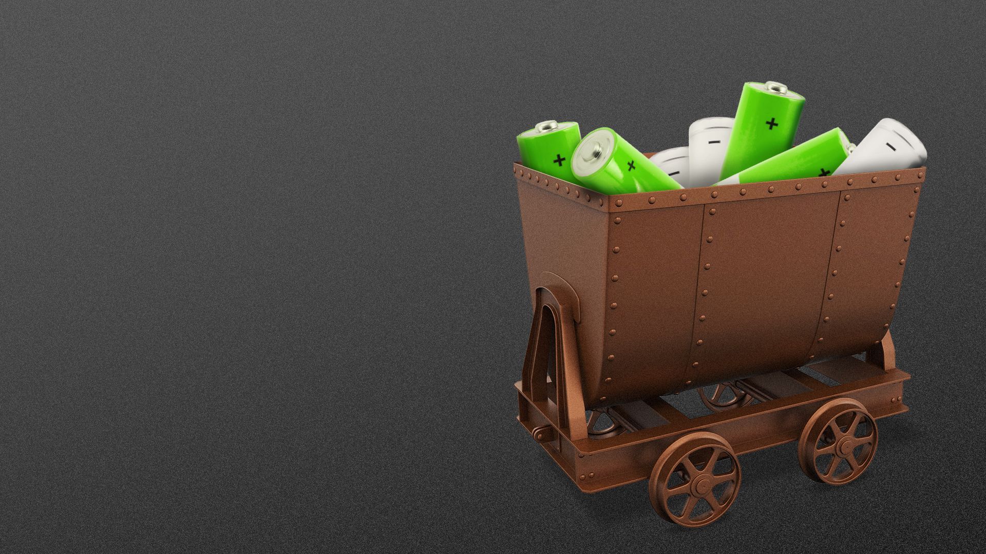 Illustration of a mining cart full of batteries.