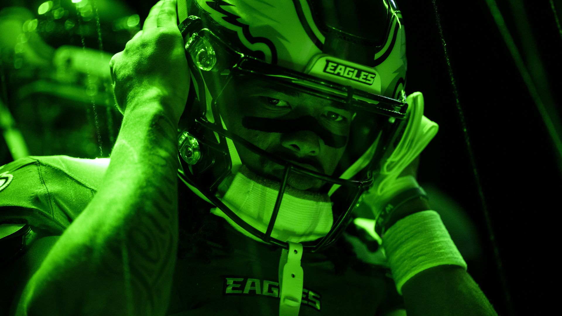 The Eagles' Makai Lemon walks through the tunnel against the Washington Commanders in Sunday's season-opener.