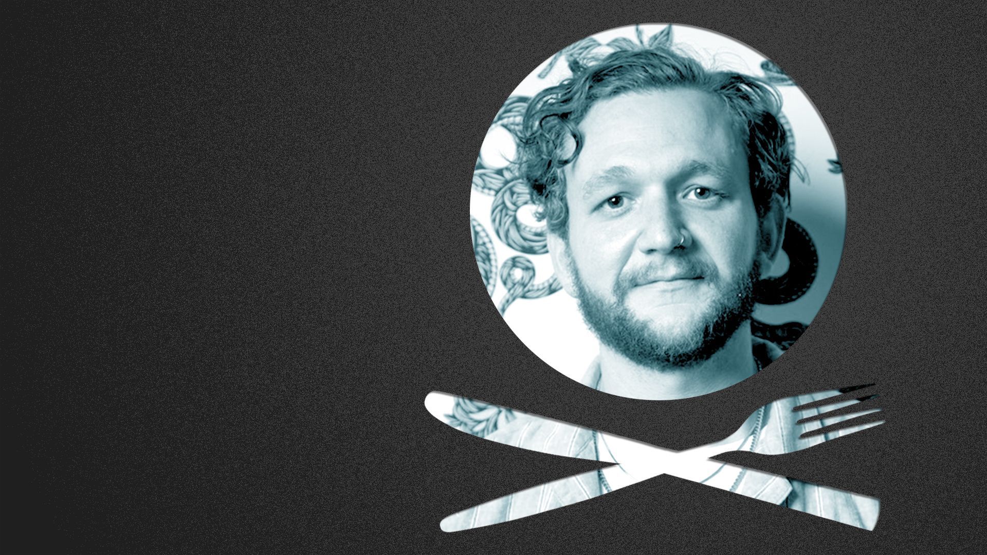 Photo illustration of a knife, fork, and plate revealing Odie OConnor.