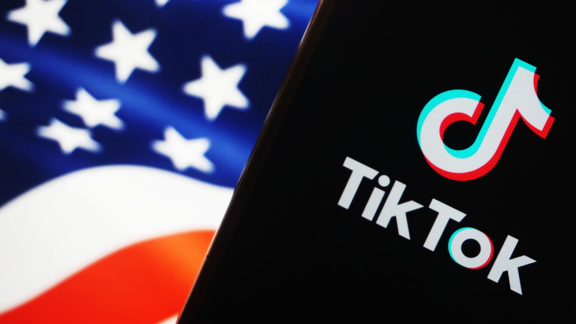 TikTok's icon with an American flag in the background