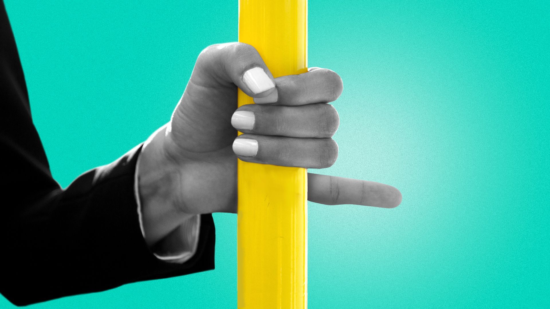 Illustration of a hand with the pinky pointing out holding onto a subway rail.