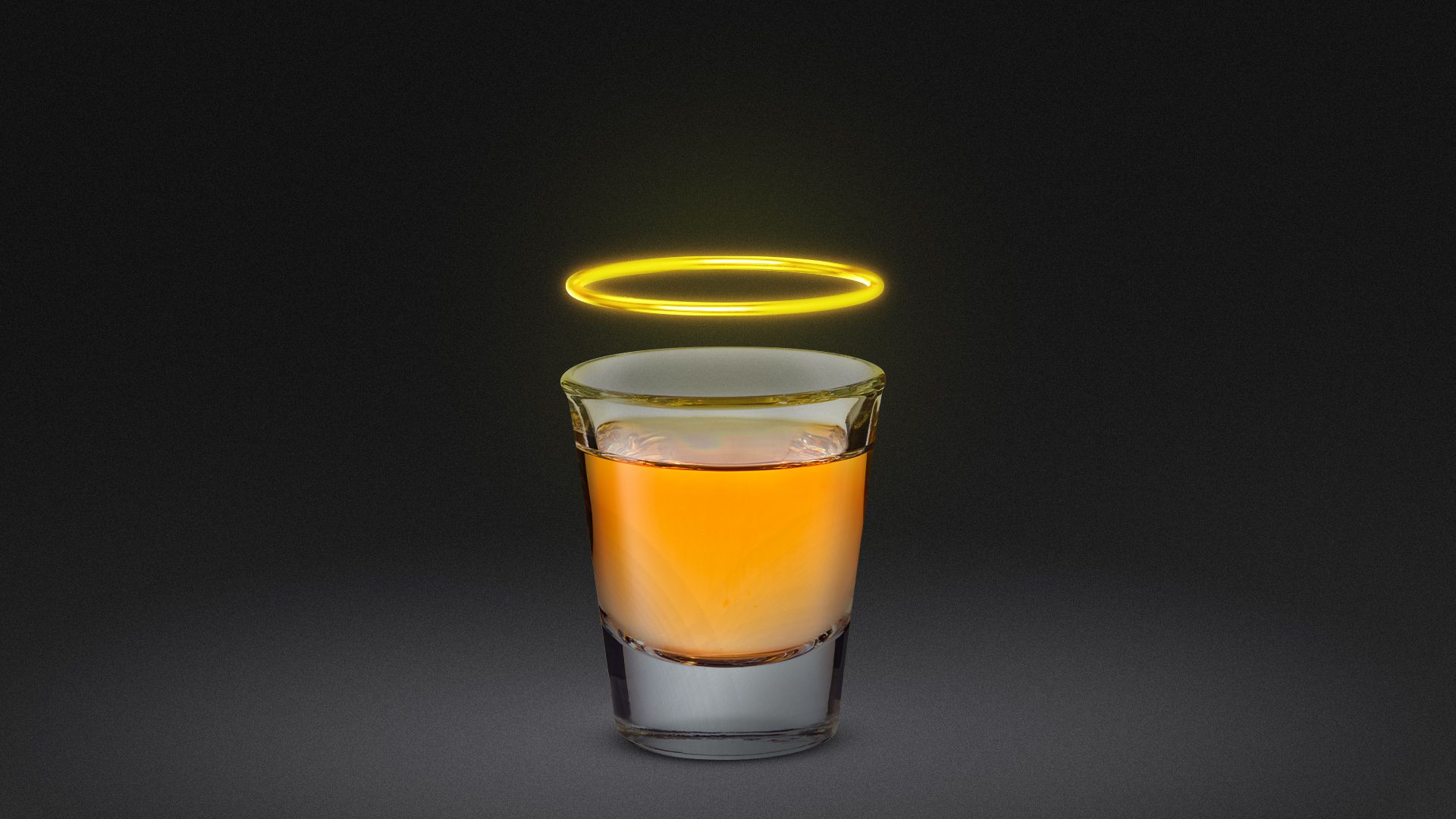 Illustration of a shot glass with a glowing halo floating over it. 