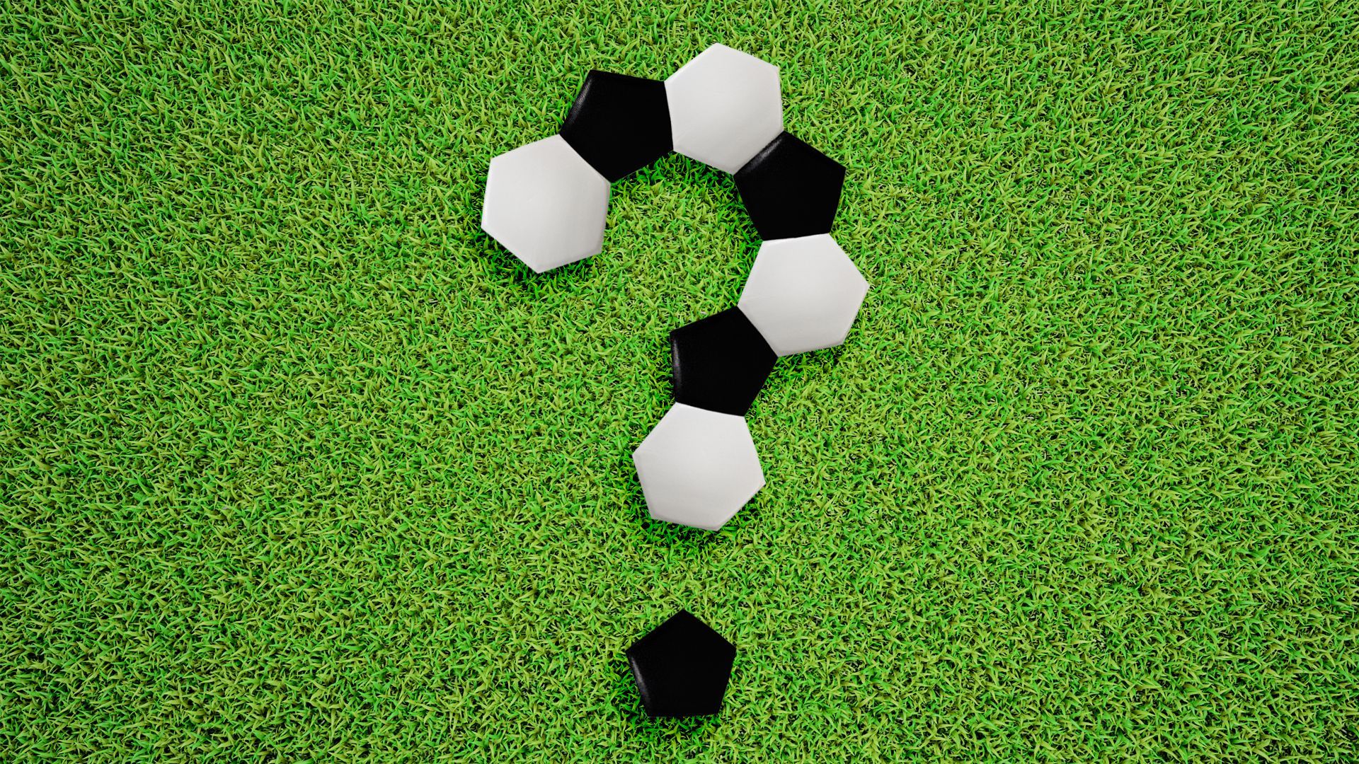 Illustration of a question mark formed by the patches from a soccer ball on a field.