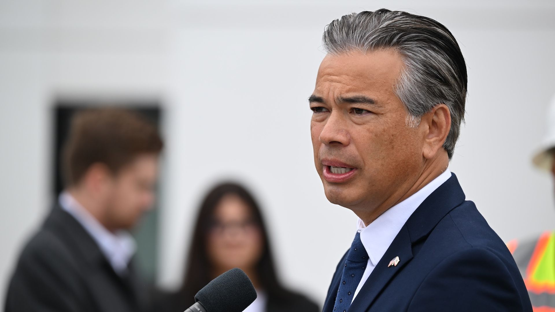 California Attorney General Rob Bonta speaks at a press conference.