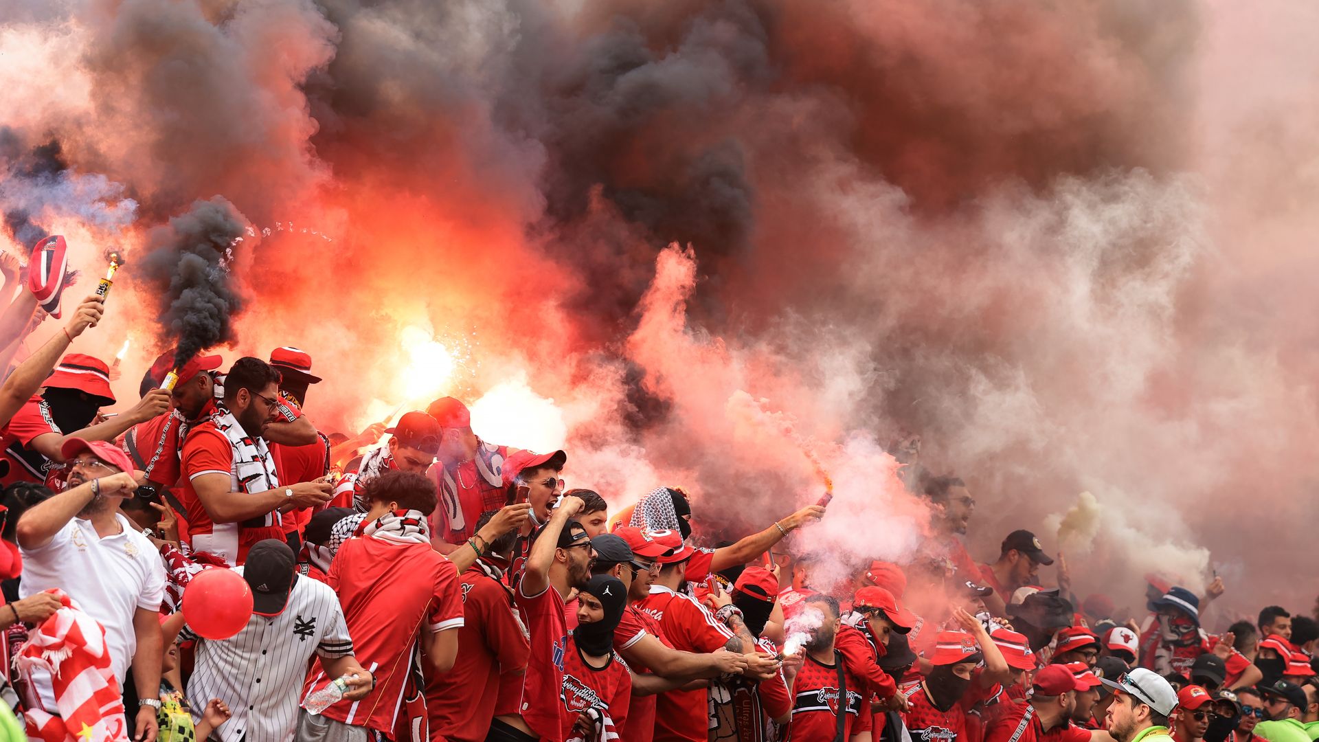 Wydad fans light flares and let off smoke bombs during the FIFA Club World Cup 2025 match against Juventus at the Linc.