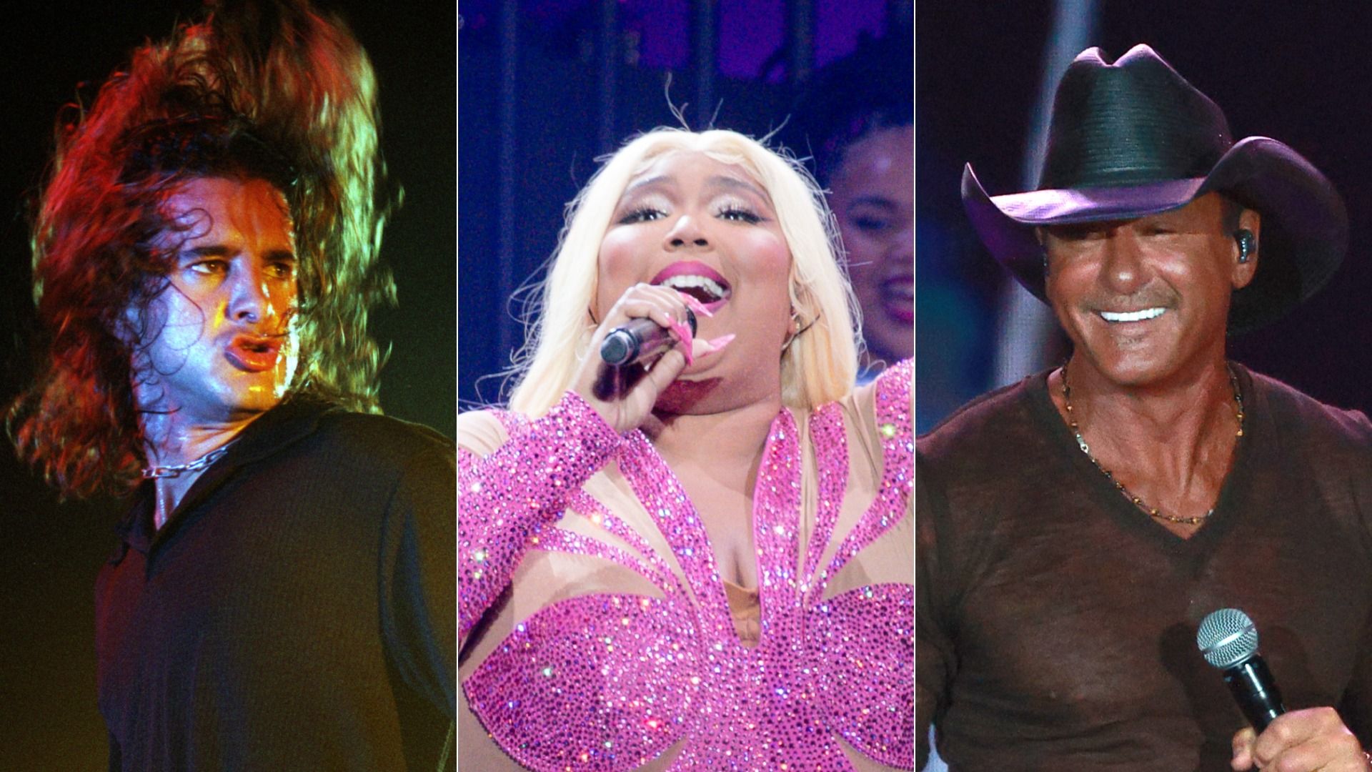 Composite image of Creed lead singer Scott Stapp, Lizzo, and Tim McGraw