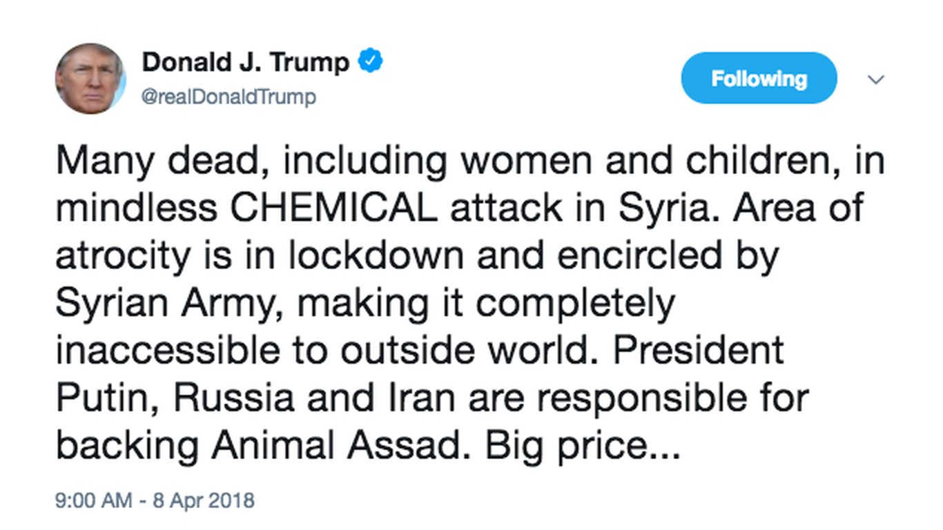 Trump Calls Out Putin By Name For "backing Animal Assad"