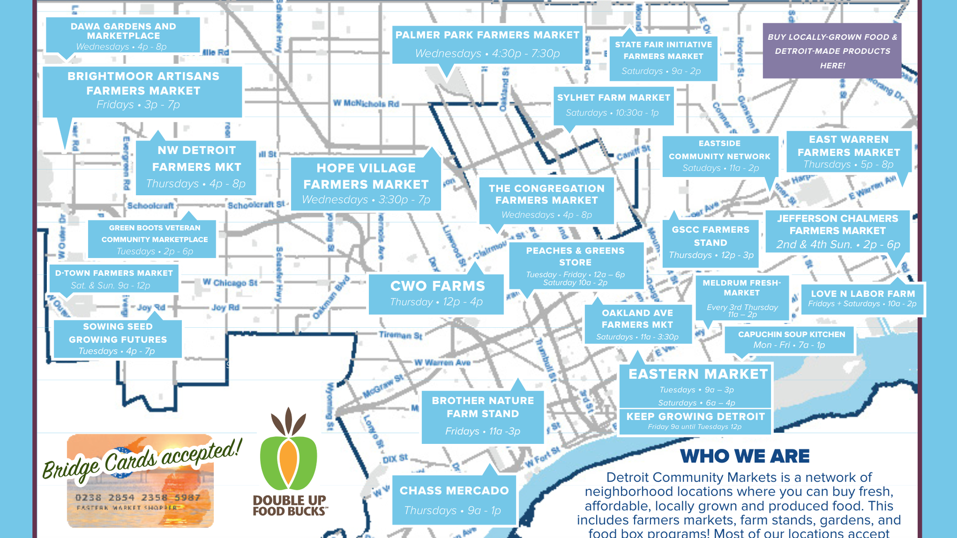 A map of the city with all the markets highlighted.
