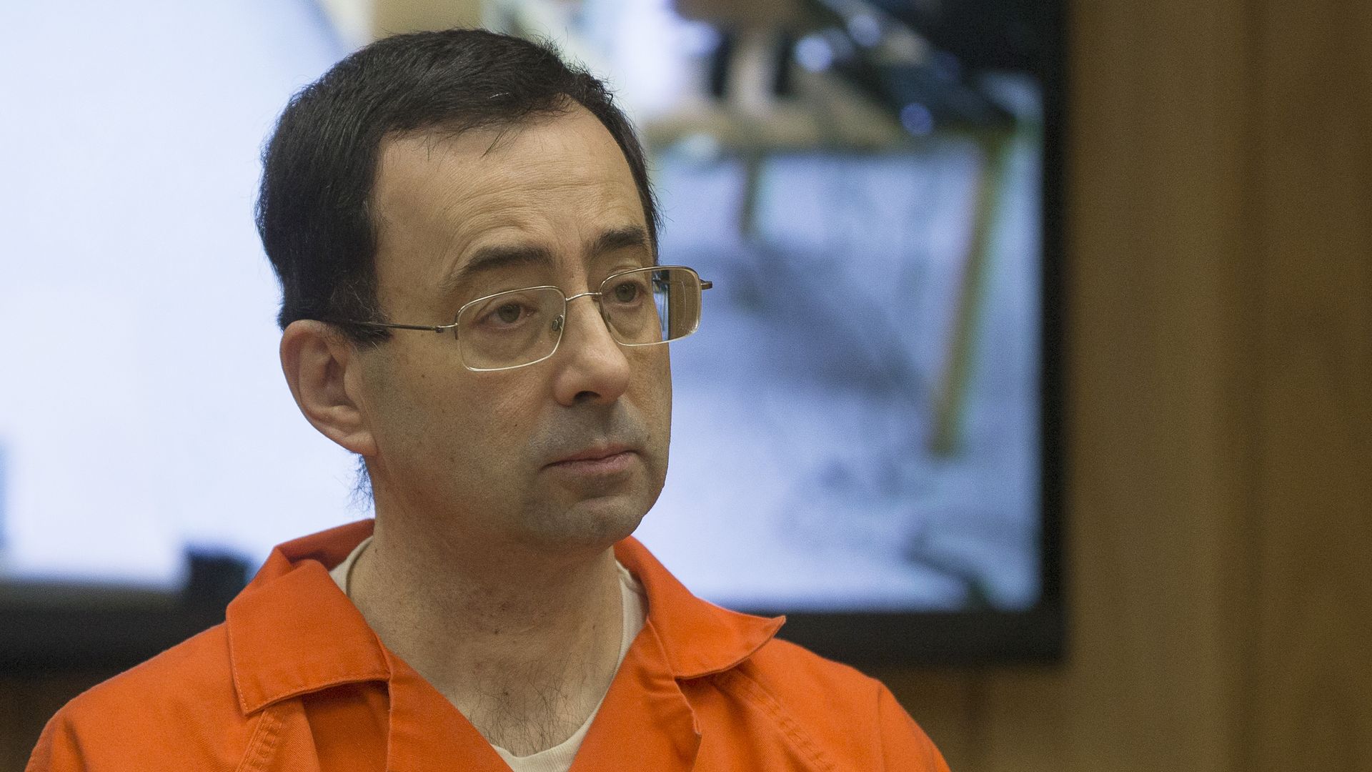 Former Michigan State University and USA Gymnastics doctor Larry Nassar appears in court for his final sentencing phase in Eaton County Circuit Court on February 5, 2018 in Charlotte, Michigan