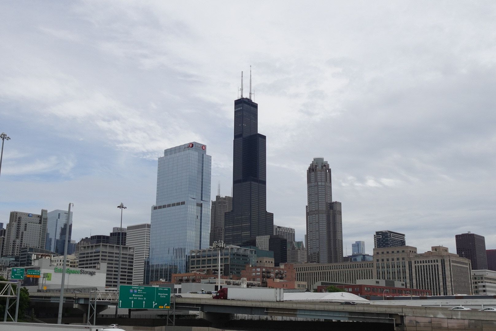View of skyscrapers next to an expressway