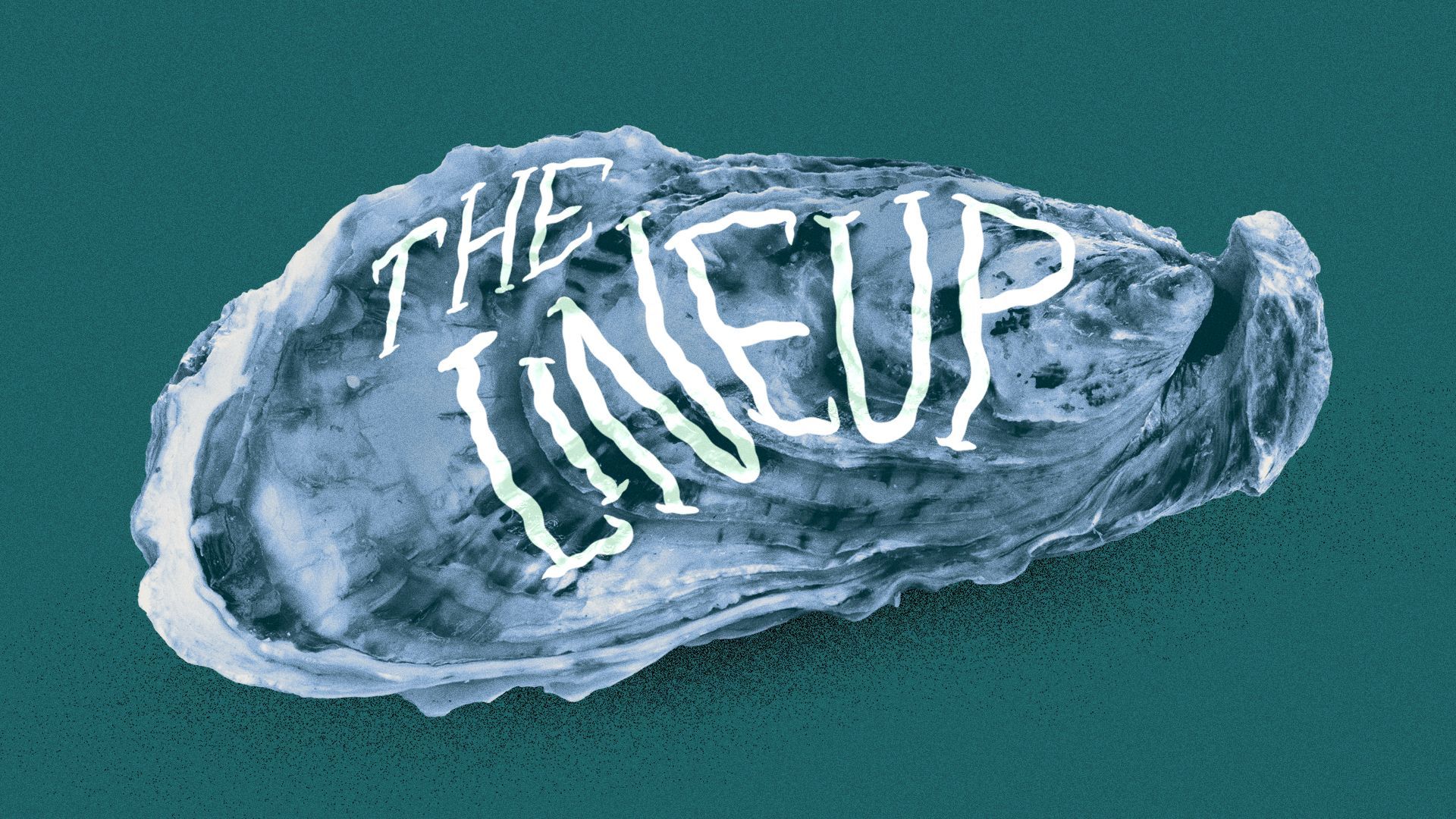 Illustration of "The Lineup" on an oyster shell.