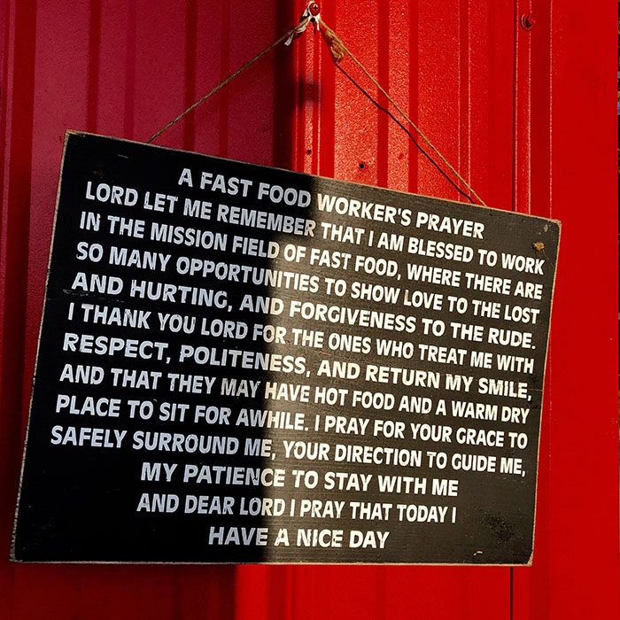 Food worker's prayer outside of Dove's Barbecue in Bladenboro, NC