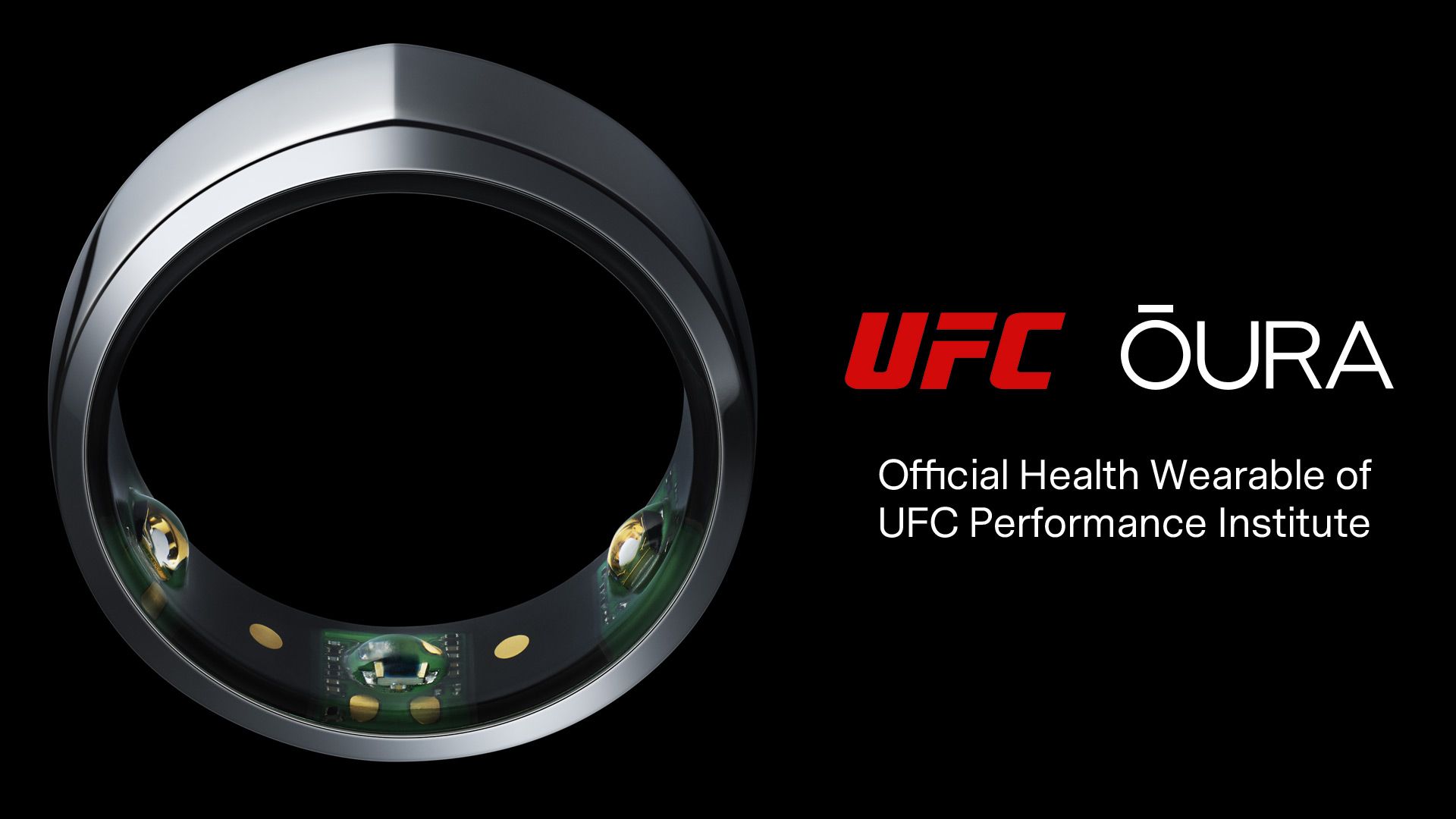 An Oura fitness ring with a notation that it is the "official health wearable of the UFC Performance Institute"