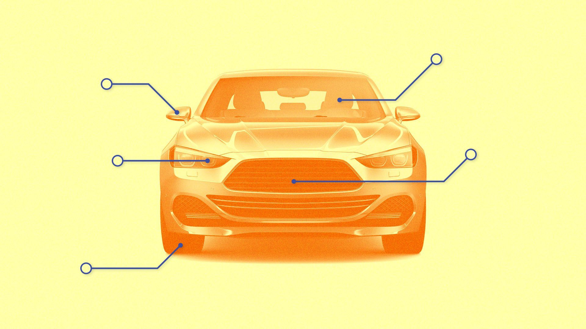 Illustration of a car with lines pointing to specific parts. 