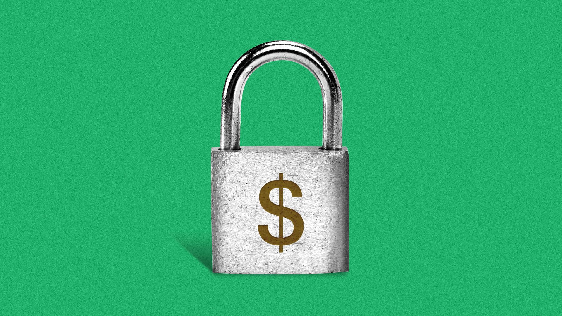 Illustration of a padlock with a dollar sign.