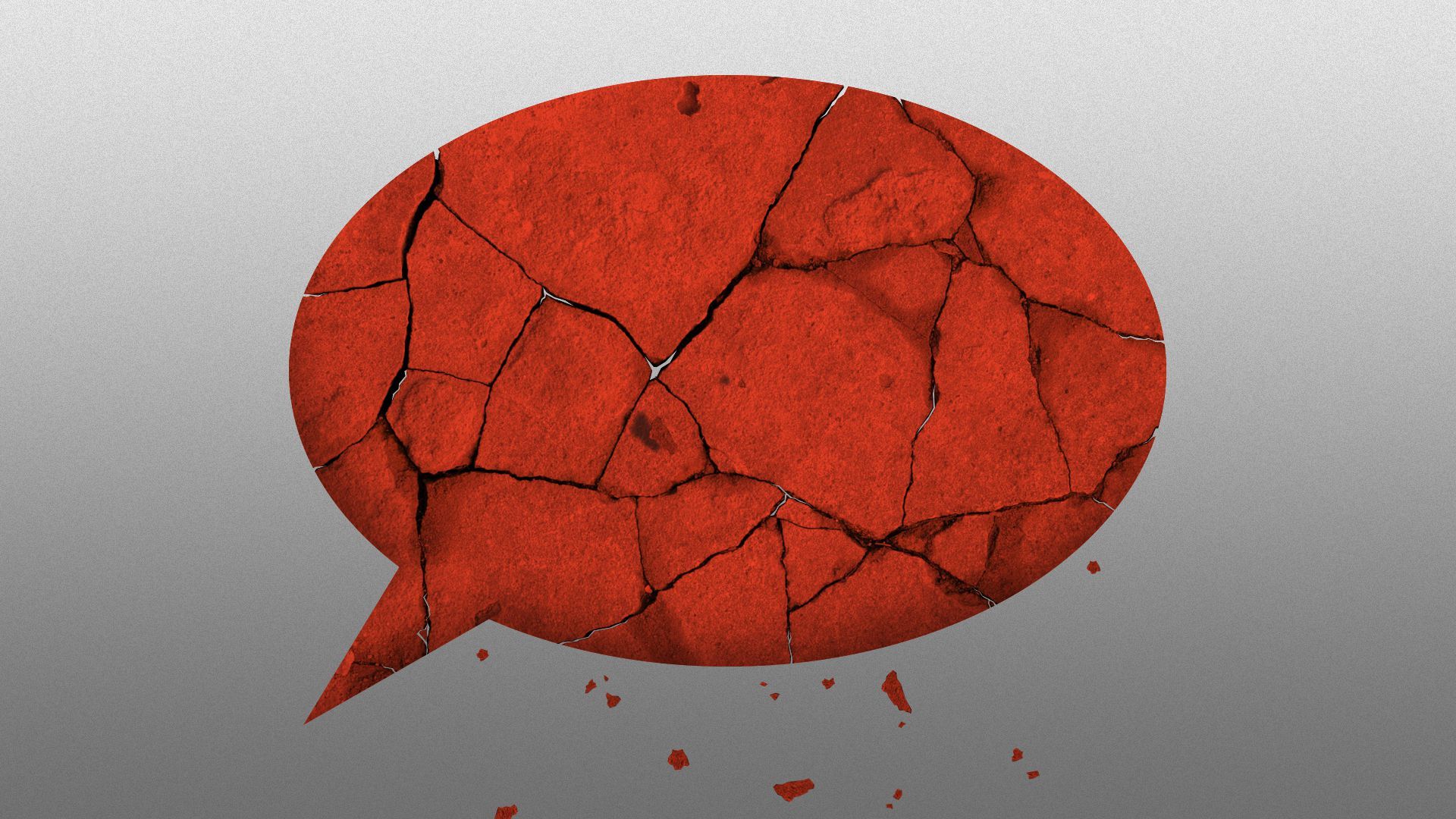 Illustration of a red speech bubble with cracks in it