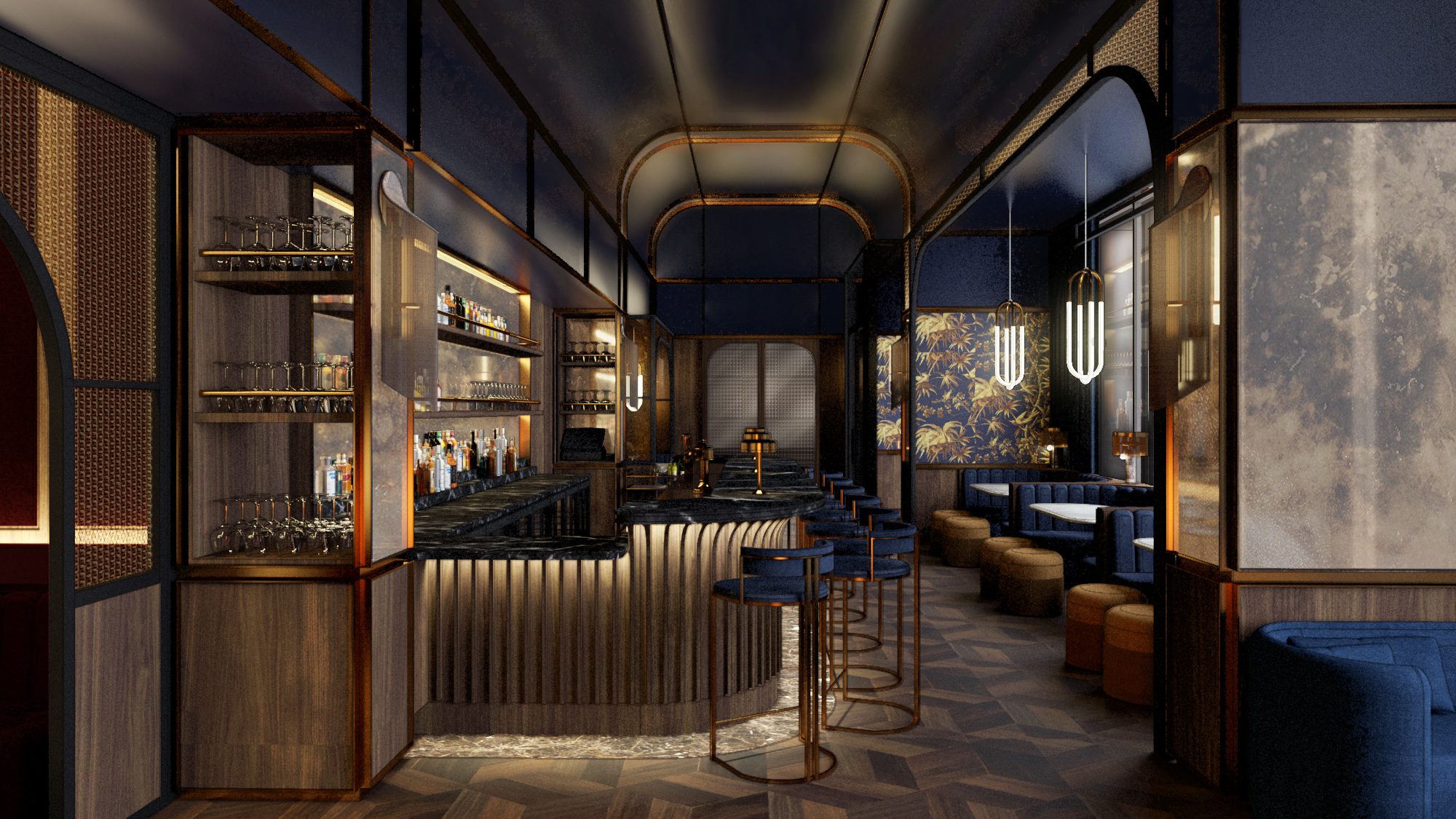 A rendering of Bar Pendry, a new bar coming to the Wharf.