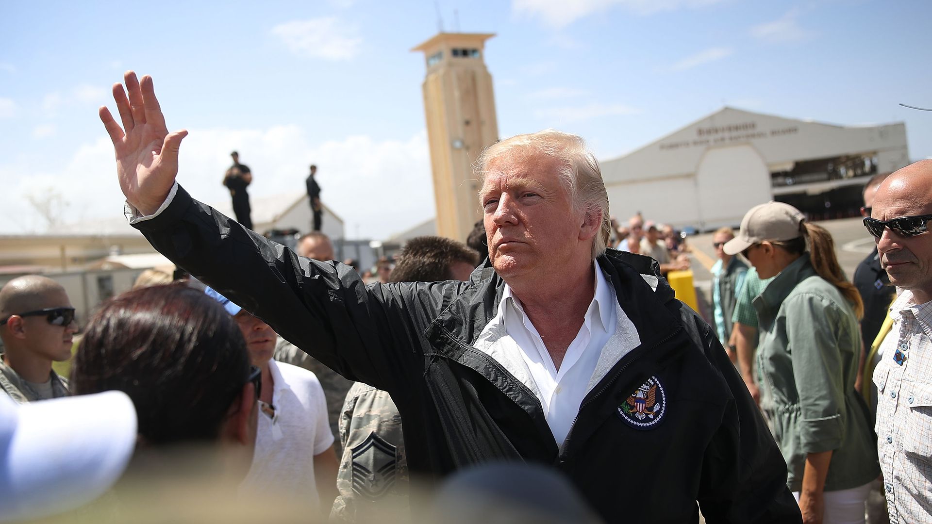 President Trump waving in Puerto Rico