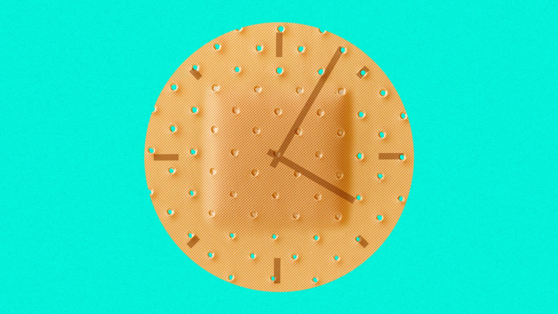 Illustration of a circular bandage with a clock face on it.